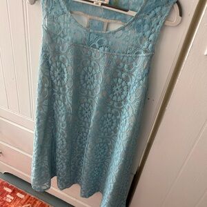 SIMPLY NOELLE Elegant Blue Lace Dress with Cut Out Details, Sleeveless w/Lining